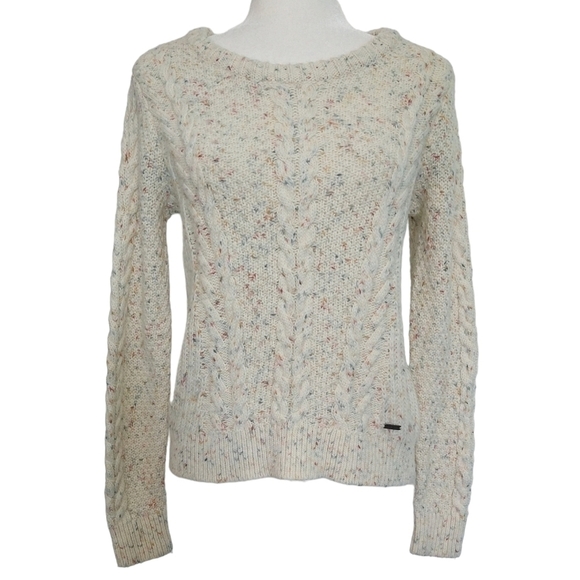 Hollister Wool Blend Cream Cable Knit Speckled Confetti Sweater Cozy Multicolor - Picture 1 of 11